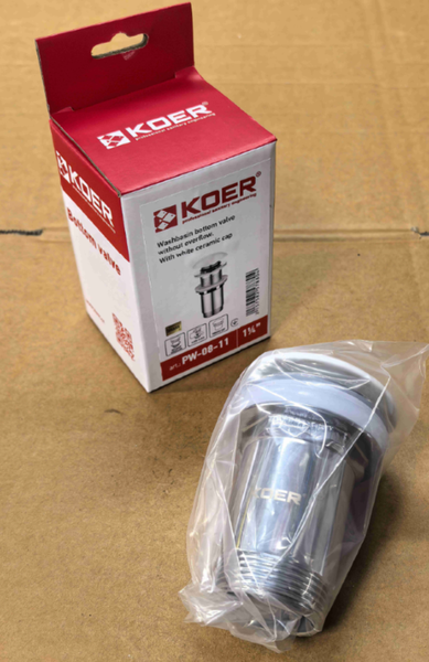 Донный клапан для раковины Koer PW-08-11 1 1/4'' без перелива автоматический СLICK-СLACK (Белая керам.накл) (KR5788) KR5788 фото
