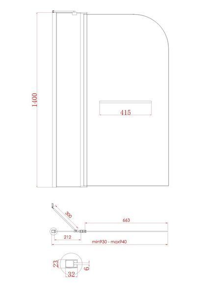 Шторки скляні на ванну Koer SR BS04-95x140-TR-01 прозоре скло 6мм, хром (KR5403) KR5403 фото