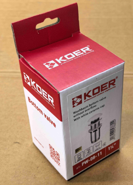 Донный клапан для раковины Koer PW-08-11 1 1/4'' без перелива автоматический СLICK-СLACK (Белая керам.накл) (KR5788) KR5788 фото