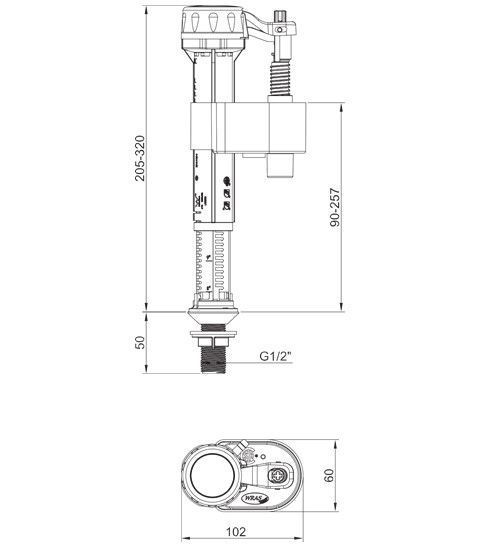Арматура НАПОВНЮВАЛЬНА KOER KT-0103-1/2" з НИЖНІМ підведенням та латунним різьбленням 1/2" (KR5331) KR5331 фото