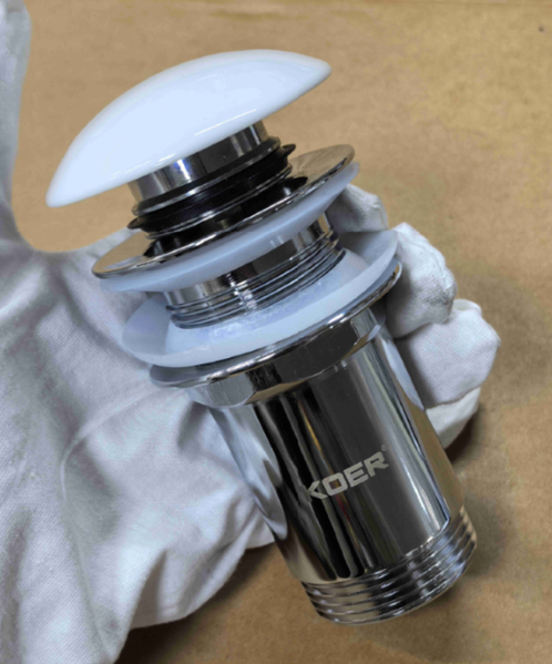 Донный клапан для раковины Koer PW-08-11 1 1/4'' без перелива автоматический СLICK-СLACK (Белая керам.накл) (KR5788) KR5788 фото