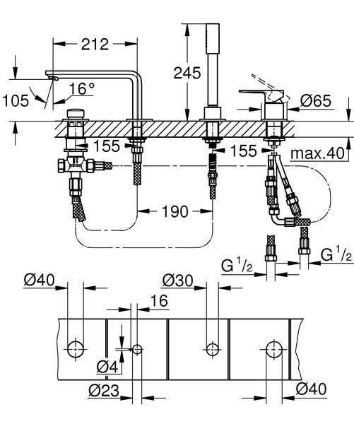 Однорычажный смеситель для ванны на 4 отверстия Grohe Lineare (19577001) 19577001 фото
