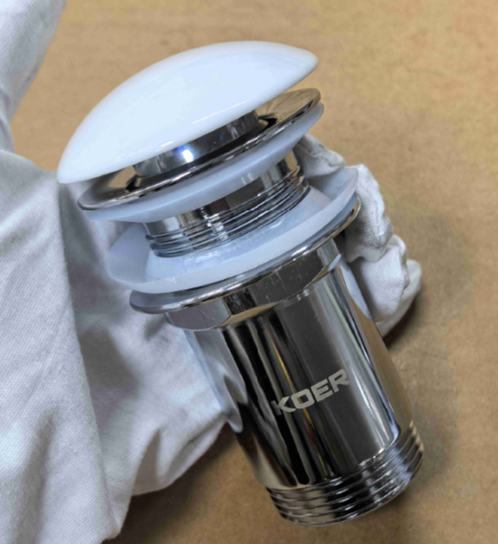 Донный клапан для раковины Koer PW-08-11 1 1/4'' без перелива автоматический СLICK-СLACK (Белая керам.накл) (KR5788) KR5788 фото