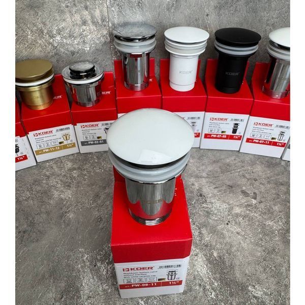 Донный клапан для раковины Koer PW-08-11 1 1/4'' без перелива автоматический СLICK-СLACK (Белая керам.накл) (KR5788) KR5788 фото