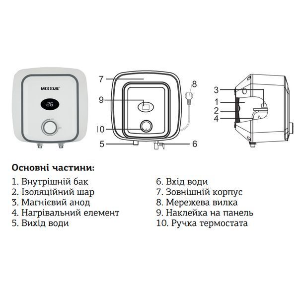 Водонагрівач "Над мийкою" Mixxus EWH-0530 Small Over накопич. 30 л, мокр.тен 1,5 kW (WH0005) WH0005 фото