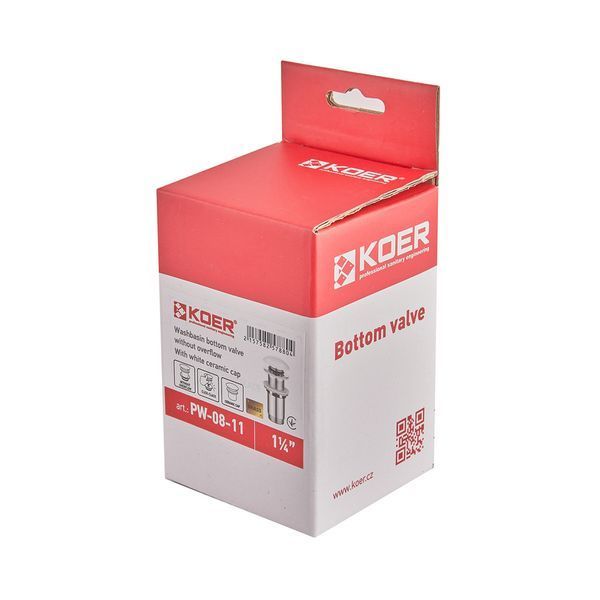 Донный клапан для раковины Koer PW-08-11 1 1/4'' без перелива автоматический СLICK-СLACK (Белая керам.накл) (KR5788) KR5788 фото