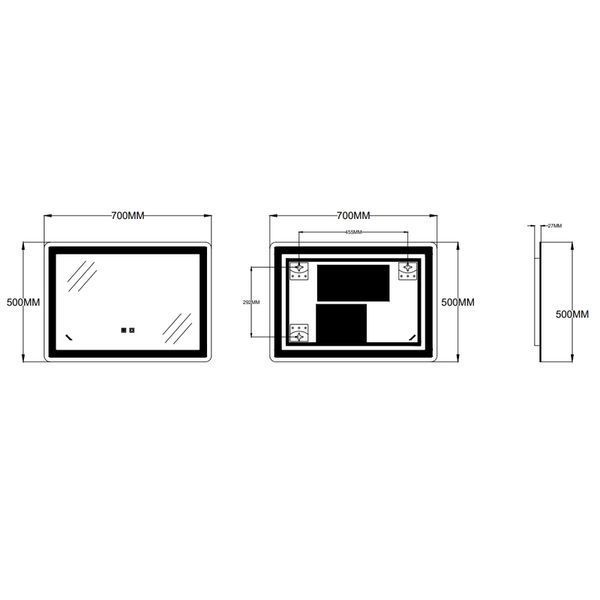 Дзеркало Zerix Sansa MR01-70x50-REVERSE з LED Touch, Anti-fog, димером, регулятором яскравості (ZX6050) ZX6050 фото