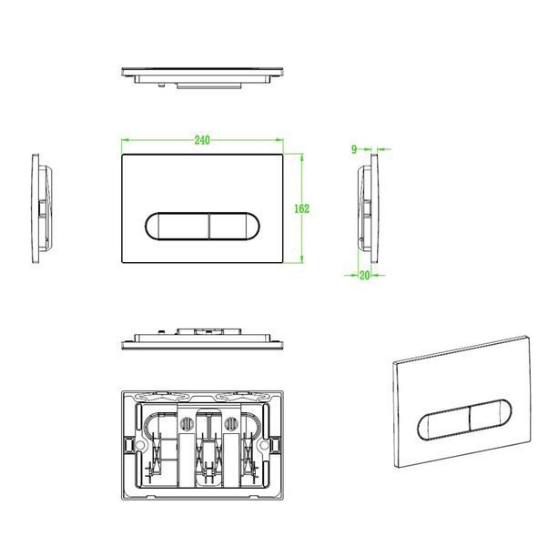 Панель змиву Koer KT-0608-03 240x160x10mm пластикова, кнопка закруглена (колір білий) (KR6123) KR6123 фото