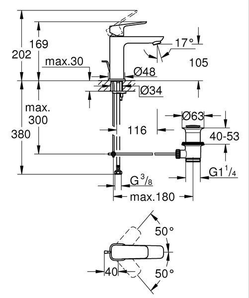 Однорычажный смеситель для раковины Grohe Cubeo M-размера (1017492430) 1017492430 фото