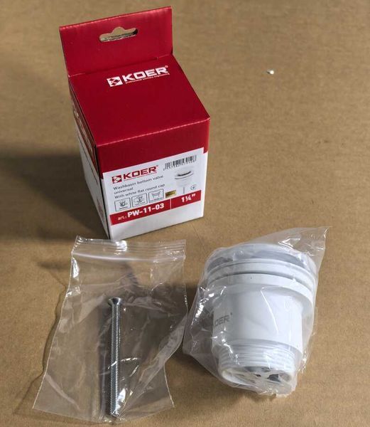 Донный клапан для раковины Koer PW-11-03 1 1/4'' универсальный (с/без перл) СLICK-СLACK (Цвет белый) (KR5791) KR5791 фото