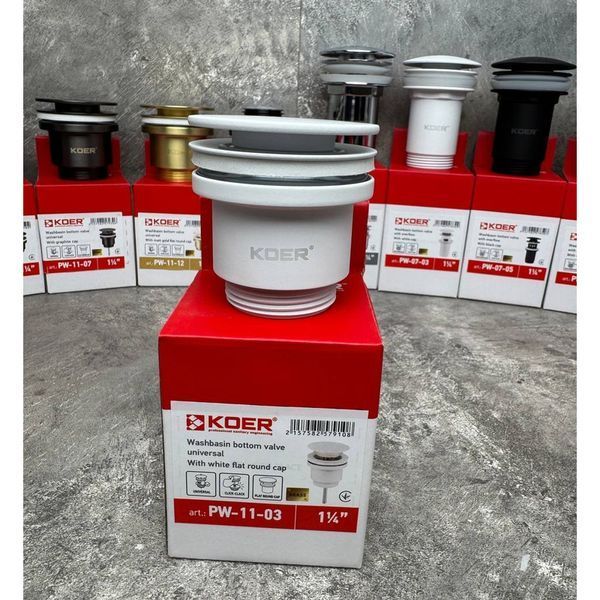 Донный клапан для раковины Koer PW-11-03 1 1/4'' универсальный (с/без перл) СLICK-СLACK (Цвет белый) (KR5791) KR5791 фото