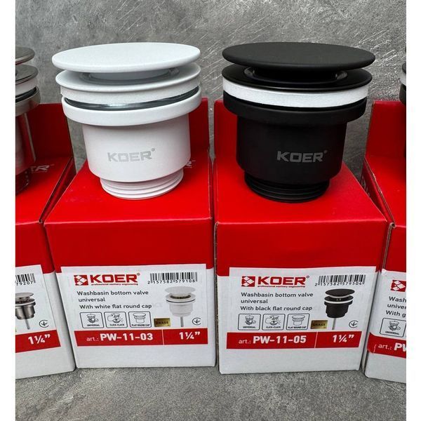 Донный клапан для раковины Koer PW-11-03 1 1/4'' универсальный (с/без перл) СLICK-СLACK (Цвет белый) (KR5791) KR5791 фото