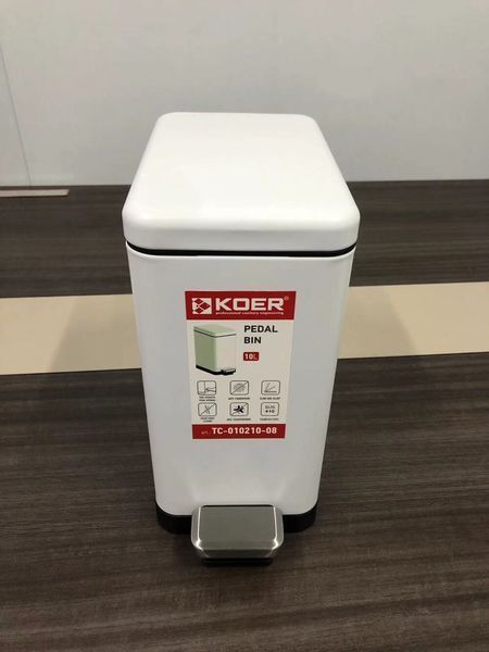 Відро для сміття з плавним закриттям прямокутне Koer TC-010210-08 10 л колір білий (KR5598) KR5598 фото