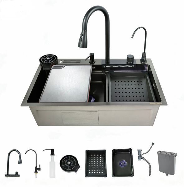 Мийка багатофункціональна Zerix ZH7546-SET-07 DECOR NANO-BLACK з вбудованим змішувачем (ZX5683) ZX5683 фото