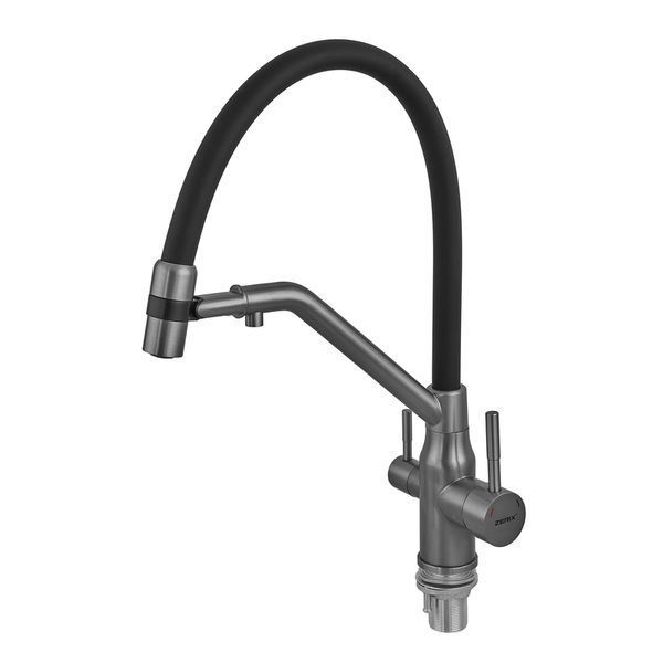 Смеситель для кухни с силиконовым изливом Zerix MAG-021 Graphite Refl.Black из нерж. стали SUS304 с выходом для пит.воды (ZX6005) ZX6005 фото