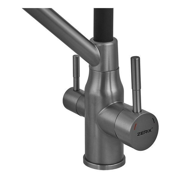 Смеситель для кухни с силиконовым изливом Zerix MAG-021 Graphite Refl.Black из нерж. стали SUS304 с выходом для пит.воды (ZX6005) ZX6005 фото