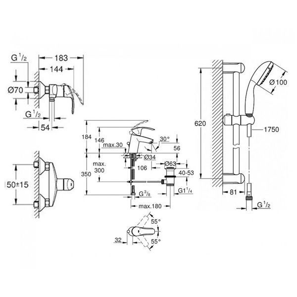 Комплект для душа, хром Grohe Eurosmart New (123576) 123576 фото
