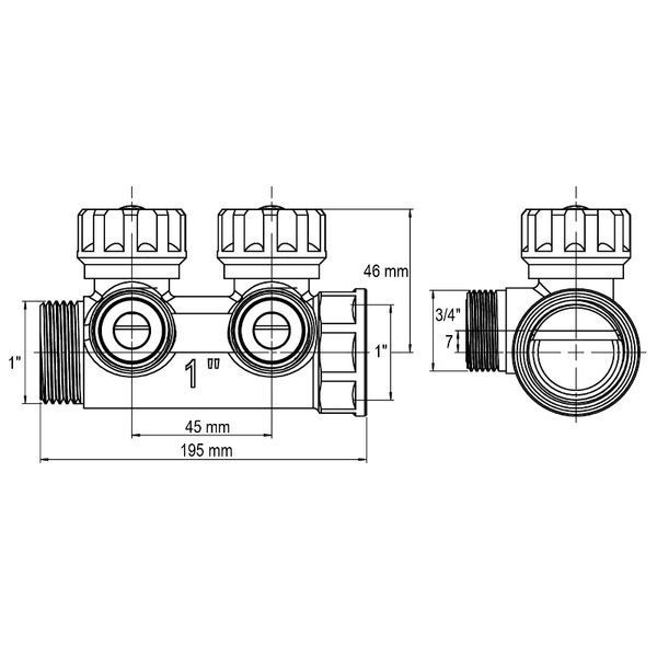 Коллектор вентильный с адаптером Koer KR.1127-2 - 1"x2 - 3/4 Ways (евроконус-плоскость) (KR4946) KR4946 фото