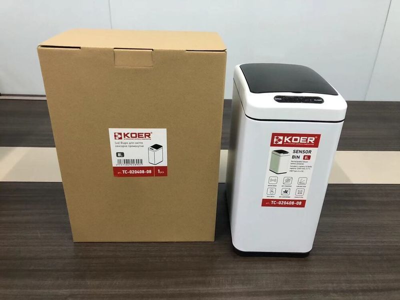 Мусорное ведро сенсорное прямоугольное Koer TC-020408-08 8 л цвет белый (KR5589) KR5589 фото