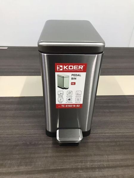 Мусорное ведро с плавным закрытием прямоугольное Koer TC-010210-02 10 л цвет нержавейка (KR5597) KR5597 фото