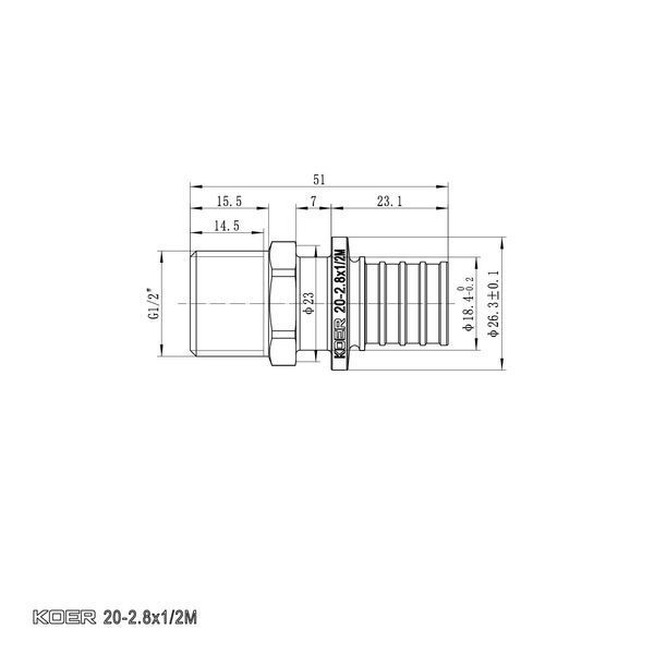 Перехідник з ЗР Koer KA.A06M-20 - 20(2.8mm) x 1/2"M (KR4851) KR4851 фото