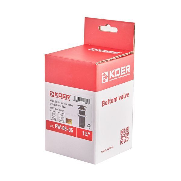 Донний клапан для раковини Koer PW-08-05 1 1/4'' без переливу автоматичний СLICK-СLACK (Колір чорн) (KR5789) KR5789 фото
