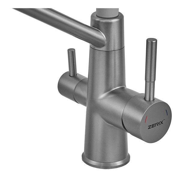 Змішувач для кухні з силіконовим виливом Zerix FUL-021 Graphite Refl.Gray з нерж. сталі SUS304 з виходом для пит.води (ZX6000) ZX6000 фото