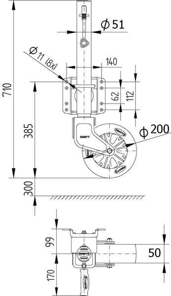 Гвинтове опорне колесо Knott d51 мм з хомутом 150 кг (6D7983.001) 6D7983.001 фото