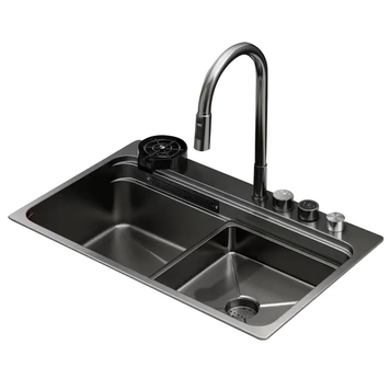 Мойка Zerix ZH7548-SET-03 Nano-Black со встроенным смесителем из нерж. стали (ZM5577) ZM5577 фото