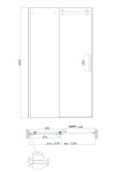 Дверь в нишу Koer SR SD01-120x200-TR-02 прозрачное стекло Easy Clean 8мм, никель (KR5379) KR5379 фото