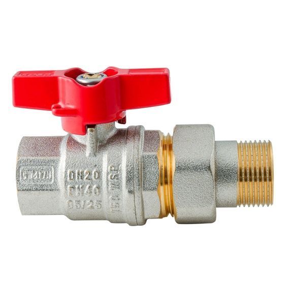 Кран с американкой Koer Extreme KE.227-20 - 3/4" ручка "бабочка" красная (KR5766) KR5766 фото