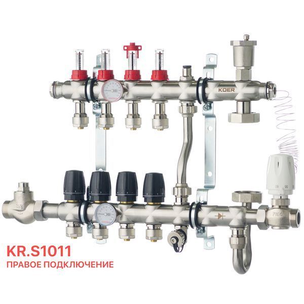 Коллектор со встроенным смесит. узлом Koer KR.S1011-4 1"х4 SUS304 и евроконусами 3/4-16 (KR2927) KR2927 фото