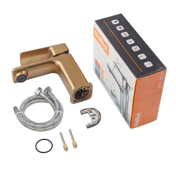 Смеситель для умывальника Haiba Kubus 001 BRUSHED GOLD (HB9622) HB9622 фото
