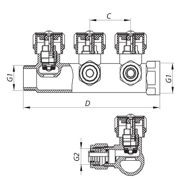 Коллектор вентильный с фитингом Koer KR.1122-2 1&rdquo;x2 ways (KR2653) KR2653 фото