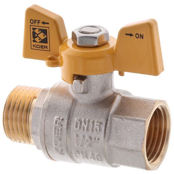 Кран кульовий KOER KR.218.G - 1/2" FM ГШМ YELLOW, ручка "метелик" жовта (KR0036) KR0036 фото