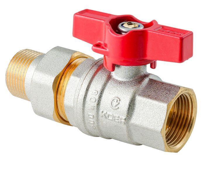 Кран с американкой Koer Extreme KE.227-20 - 3/4" ручка "бабочка" красная (KR5766) KR5766 фото