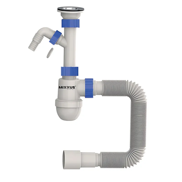 Сифон для умывальника Mixxus SU-02-B 1 1/2"x40 с литым выпуском и отводом для стиральной машины (MI8185) MI8185 фото