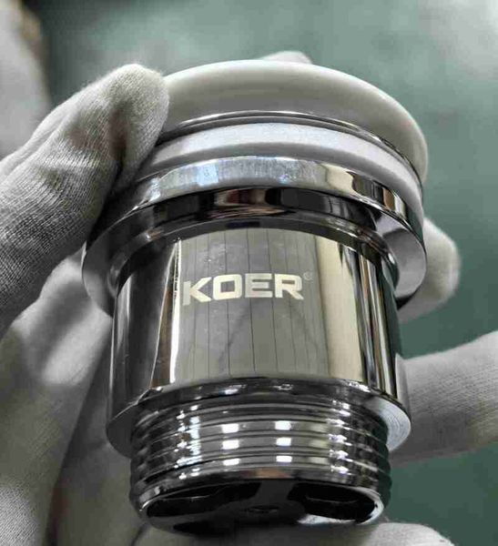 Донний клапан для раковини універсальний (з/без переливу) Koer PW-01-11 автоматичний (Click-Clack) (Біла керамічна накладка) 1 1/4'' (KR3405) KR3405 фото
