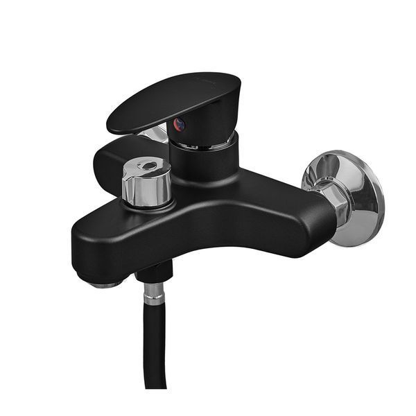 Змішувач для ванни Plamix CEZAR-009 EURO SET Matte black, зі шлангом, лійкою та кронштейном (PM0693) PM0693 фото