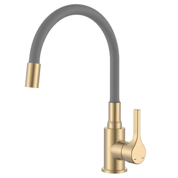 Змішувач для кухні Zerix Rex-011 Brushed Gold Refl.Grey з нерж.сталі (Колір мат.золото+силік.вилив сірий) (ZX6133) ZX6133 фото