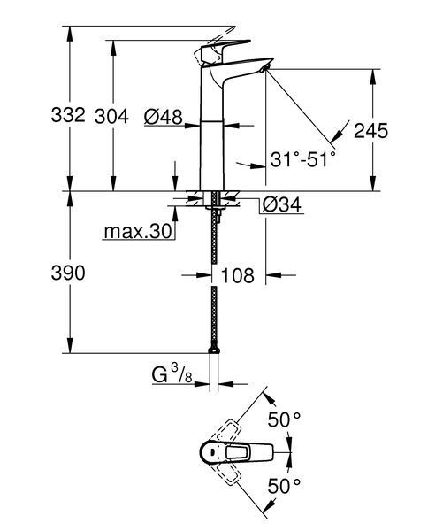 Змішувач на стільницю для раковини XL-розміру Grohe BauLoop New (23764001) 23764001 фото