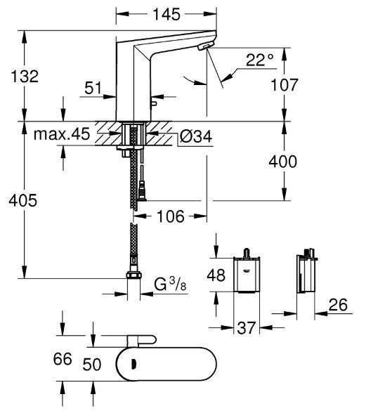 Инфракрасная электроника для раковины со смесителем Grohe Eurosmart Cosmopolitan E (36327002) 36327002 фото