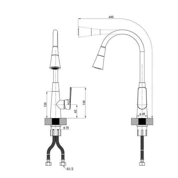 Смеситель для кухни Mixxus Premium Matis 011-T (NUT) Graphite Refl.Black (Цвет граф.+сил.излив черный) (MI8268) MI8268 фото