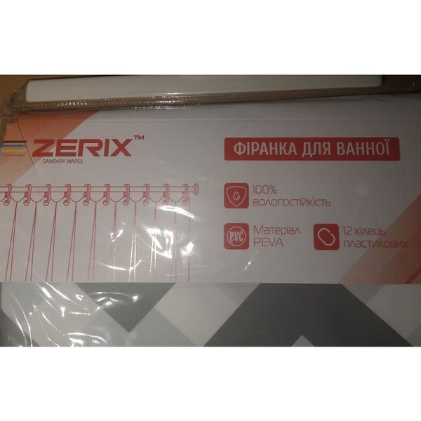 Шторка для ванної Zerix SCP-016-180x200 з PEVA (поліетиленвінілацетату) (Візерунок "Зигзаг" біло-чорний) (ZX6089) ZX6089 фото