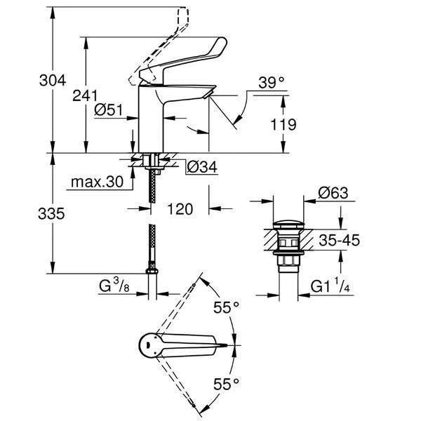 Однорычажный смеситель для раковины Grohe Eurosmart New M-size для медицинских учреждений (23983003) 23983003 фото