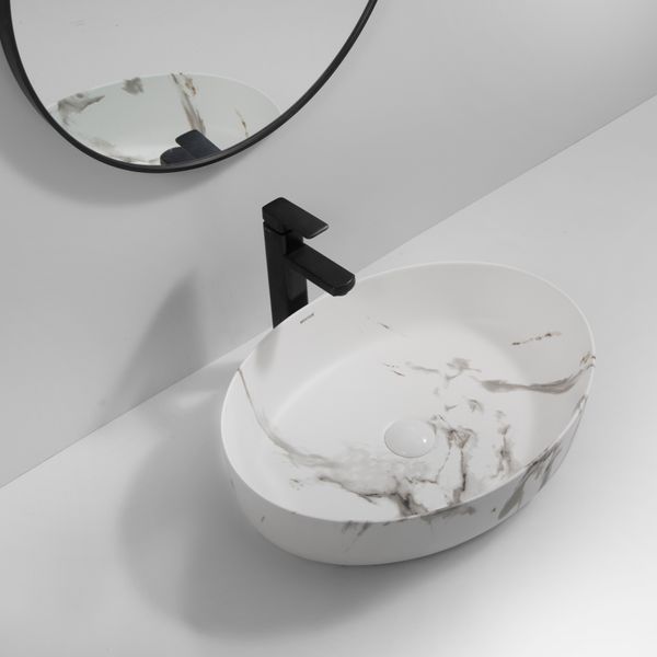 Раковина накладна MIXXUS PREMIUM ELLIPSE-0104 MARBLE 550х415х140mm (MP6554) MP6554 фото