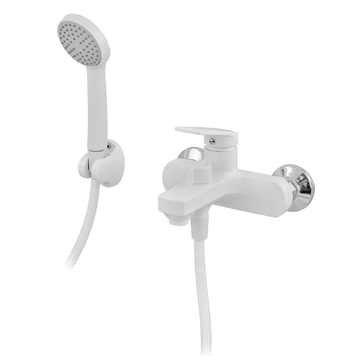 Змішувач для ванни Plamix Lucas-009 EURO SET White з шлангом, лійкою та кронштейном (PM0708) PM0708 фото