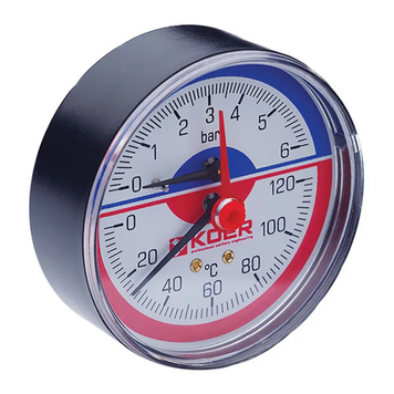 Термо-манометр аксиальный (KOER KM.802A) (0-6 bar), D 80мм, 1/4''-1/2'' (KR0223) KR0223 фото