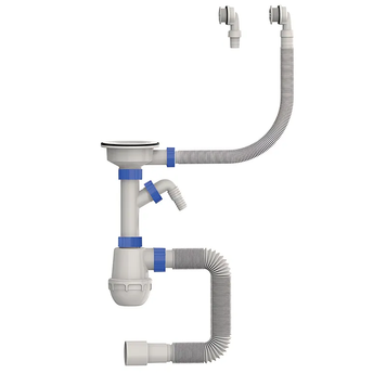 Сифон для кухни Mixxus SK-06-WH 3 1/2"x40 с пластиковой сеткой, отводом для стиральной машины, гибким круг. переливом (MI8197) MI8197 фото