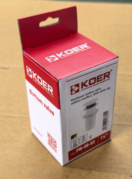 Донний клапан для раковини Koer PW-08-03 1 1/4'' без переливу автоматичнийСLICK-СLACK (Колір білий) (KR5787) KR5787 фото
